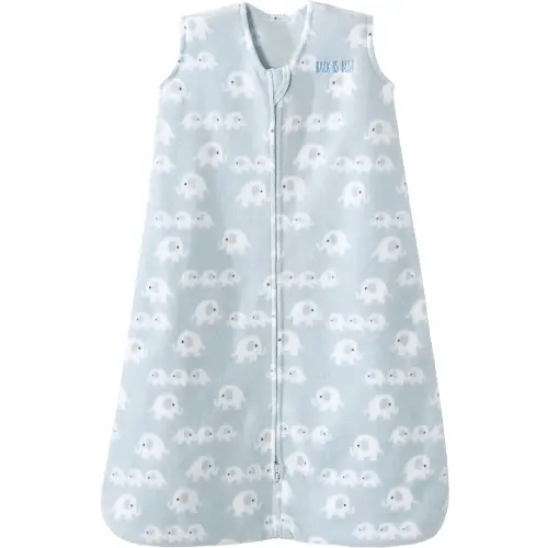 HALO SleepSack, Micro-Fleece Wearable Blanket, Swaddle Transition Sleeping Bag, TOG 1.0, Blue Elephants, Small, 0-6 Months