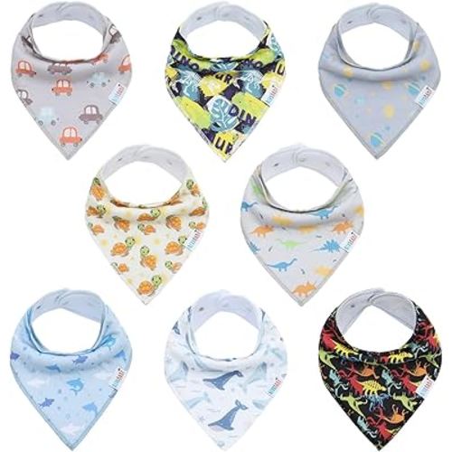 ALVABABY Baby Bandana Drool Bibs For Drooling Teething Feeding Cotton For Boys Bibs 8 Packs Newborn Infant Toddler Dinosaur Car SKX14-CA2