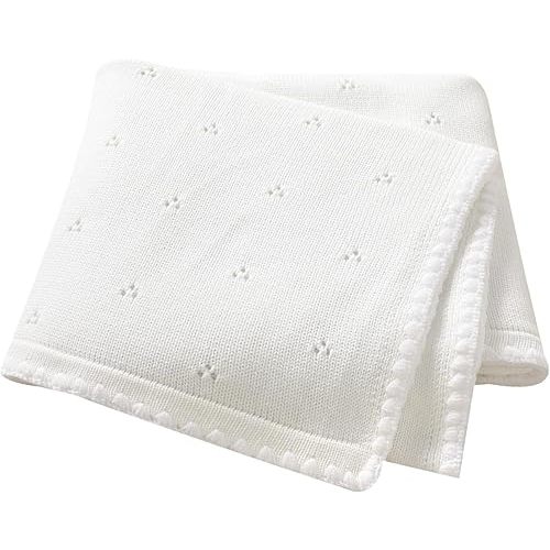 Baby Blanket Knit Ultra Soft Swaddle Receiving Blankets for Boys & Girls Cotton Knitted Newborn Infant Toddler Nursery Crib 30 x 40 Inch