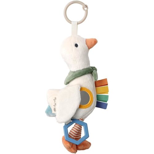 Itzy Ritzy Bitzy Traveler Car Seat & Stroller Toy for Babies – Developmental Sensory Toy Features Crinkle & Rattle Sounds & Multiple Textures – Hanging Travel Buddy for On-the-Go Entertainment (Goose)