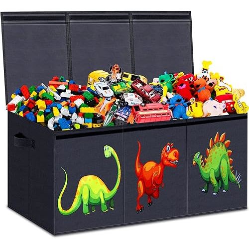 Toy Chest for Boys, Toy Boxes for Kids Extra Large, Toy Box for Boys Girls, Collapsible Sturdy Kids Toy Storage Organizer Boxes Bins Baskets for Nursery, Playroom, Bedroom (Dinosaur Pattern)