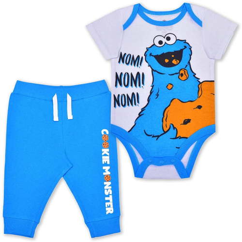 Sesame Street Boys Cookie Monster Bodysuit and Jogger Pants Set for Newborn and Infant (Size NB-24M)