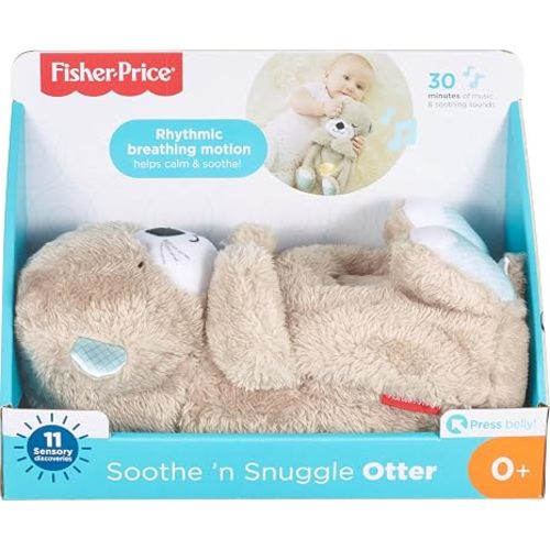 FISHER-PRICE BABY Toy Soothe 'n Snuggle Otter Portable Plush Sound Machine with Music Lights & Breathing Motion for Newborns 0+ Months