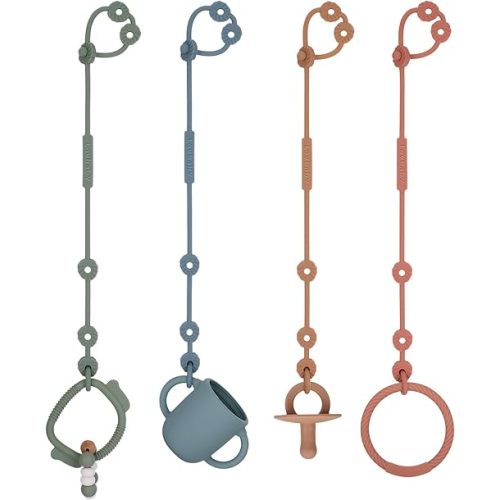 Toy Straps for Baby, Silicone Pacifier Clips, Silicone Adjustable Stretchable Pacifier Teether Straps for Strollers, High Chair, Cribs, Hanging Baskets, Car Seat, Shopping Trolley, BPA Free, 4 Pack