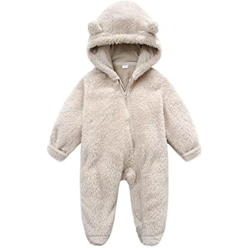 Newborn Baby Fluffy Onesie Infant Bear Suit Hooded Romper Zipper Fleece Toddler Jumpsuit