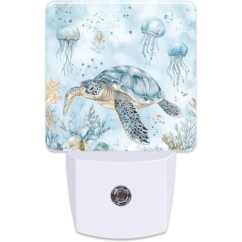 Sea Turtle Blue Ocean Night Light Plug into Wall,Nightlights with Light Sensor Dusk to Dawn,Plug in Night Lights for Kids,Warm Lamps for Bathroom Bedroom Kitchen