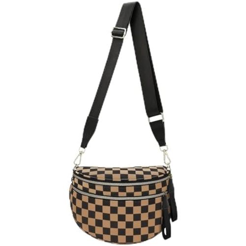 Checkered Crossbody Bum Bags for Women, Spacious Nylon Sling Bag Fanny Pack witn Adjustable Shoulder Strap Belt Bag
