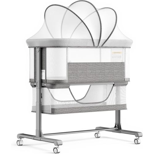 Kinder King Baby Bassinet Bedside Sleeper, Large Storage, Grey
