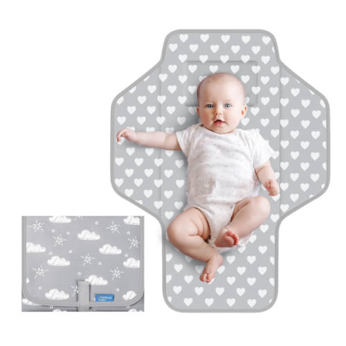 Baby Portable Changing Pad Travel - Waterproof Compact Diaper Changing Mat with Built-in Pillow - Lightweight & Foldable Changing Station, Newborn Shower Gifts