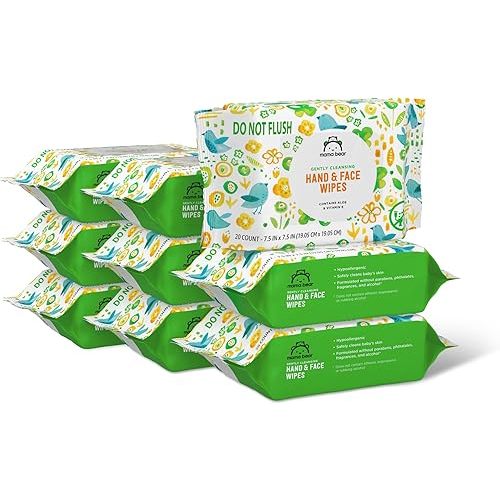 Amazon Brand - Mama Bear Baby Hand & Face Wipes, Unscented, 180 Count (9 Packs of 20)