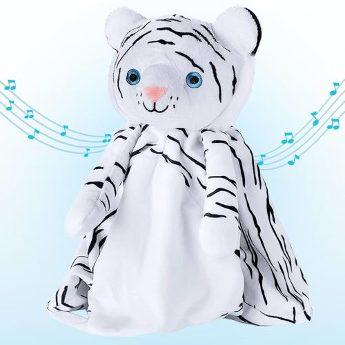 Love By Emi Baby Music Lovey White Tiger, Baby Sleep Soother for Crib & Cuddle Bedtime, White Noise with a Heartbeat & Lullaby, Plush Sound Machine Toy, Stuffed Animal for Newborns, Infants & Toddlers
