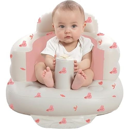 Inflatable Baby Seat for Babies 3-36 Months, Built in Air Pump Baby Chair Sit Me up Floor Seat for Baby, Bumbo Seat for Learning to Sit, Feeding, Camping (Love Bunny)