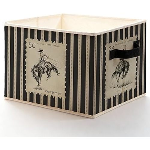 Vintage Western Cowboy Storage Bins Box, Toybox for Boys, Retro Striped Cowboy Bucking Horse Foldable Baskets Organizer with Handles for Bedroom Bathroom Home Clothes Toys Books