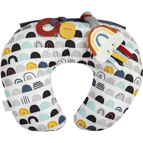 Boppy Tummy Time Prop, Black and White Modern Rainbows with Teething Toys, Fabric, A Smaller Size for Comfortable Tummy Time, Attached Toys Encourage Neck and Shoulder Strength Building