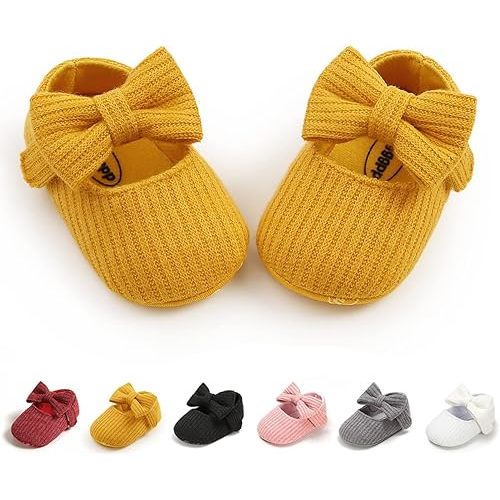 Baby Girls Mary Jane Flats with Bowknot Flowers Soft Newborn Infant First Walkers Crib Shoes Wedding Party Christmas Dress Shoes