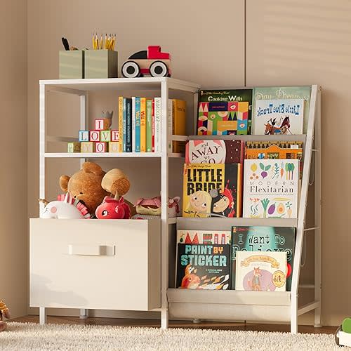 Kids Bookcases Montessori Bookshelf Nursery Book Shelves And Toy Storage With Drawer Childrens Toddler Bookshelf Sturdy Metal Kid's Toy Storage Organizer For Kids' Rooms Playroom kindergarten