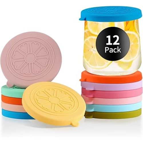 Oui Yogurt Jar Lids Silicone | 12 Pack Colorful Covers Fit For 5 Oz Oui Yogurt Glass Jars | Perfect For Oui Yogurt Bottle with Label | Lids Only | Food-Grade/Leakproof/Reusable