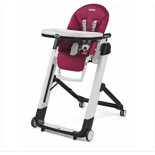 Peg Perego Siesta, Grow With Baby Folding High Chair & Recliner, Height Adjustable, Quick Clean & Easy Push Wheels For Babies & Toddlers, Made in Italy, Berry (Raspberry)