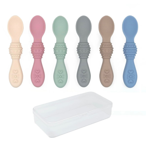 Elk and Friends Silicone Baby Spoons | Travel Case Included | First Stage Infant Toddler Spoon | Baby Led Weaning Stage | Dishwasher Safe