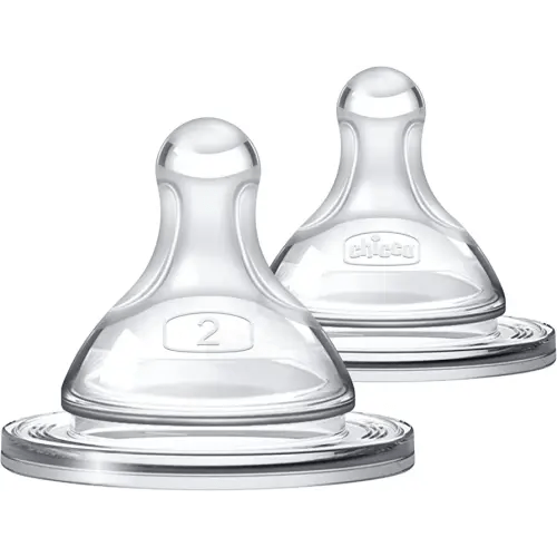 Chicco Duo 100% Silicone Intui-Latch Baby Bottle Nipple with Anti-Colic Valve | Skin-Like Texture and Breast-Like Flow | Stage 2, Medium Flow | 2pk | 3+ Months