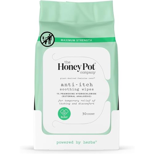 The Honey Pot Company - Anti-Itch Soothing Feminine Wipes - At Home or On the Go Medicated for Temporary Relief of Itching and Discomfort - Maximum Strength - 30 ct.