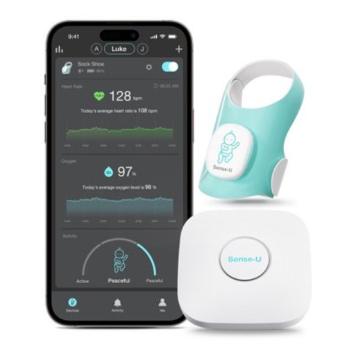 Sense-U Smart Sock Shoe (Long Range) Baby Monitor with On-Device Sleep Indicator & Notifications, Track Sleep Pattern, Heart Rate, Movement from Anywhere for Peace of Mind