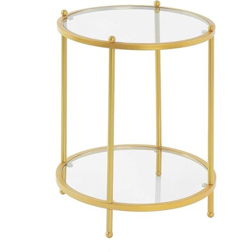 Convenience Concepts Royal Crest 2 Tier Round End Table, Clear Glass / Gold