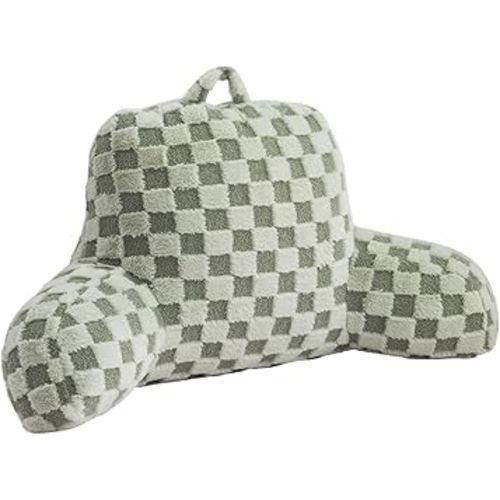 Aimuan Reading Pillow Checkered Bed Rest Wedge Backrest Checkerboard Pillow with Arms Back Support for Sitting Up in Bed Cushion Incline Rest Sleeping Snoring Pillow, Light Green Large