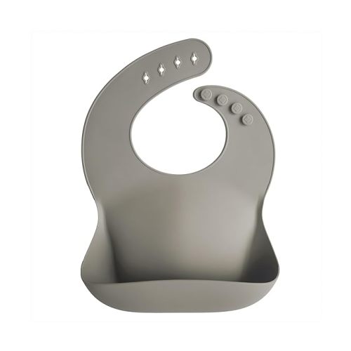 mushie Silicone Baby Bib | Adjustable Fit Waterproof Bibs (Silver Sage)