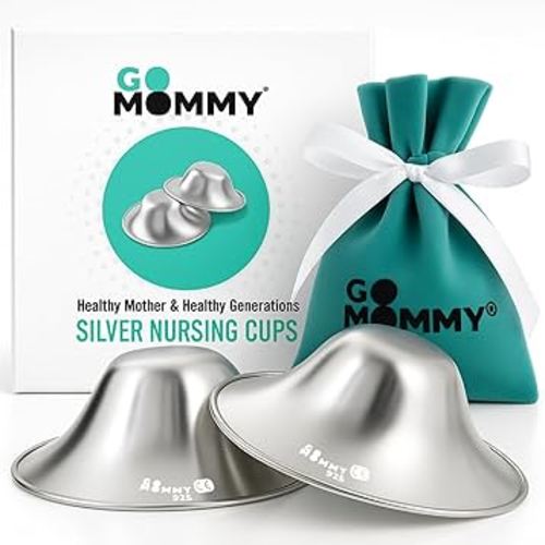 Silver Nipple Shields for Breastfeeding Newborn & A Breastfeeding Essential by Go Mommy - 925 Silver Nursing Cups for Sore Nipple Relief, Protects & Heals Cracked Nipples