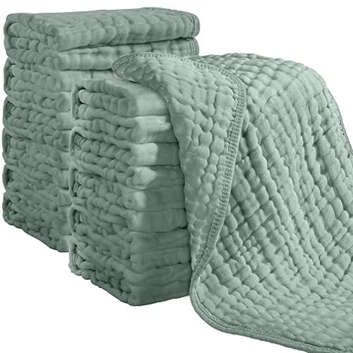 Looxii Muslin Burp Cloths 100% Cotton Muslin Cloths 12 Pack Large 20''x10'' Extra Soft and Absorbent Baby Burping Cloth for Boys and Girls (Dark Green)
