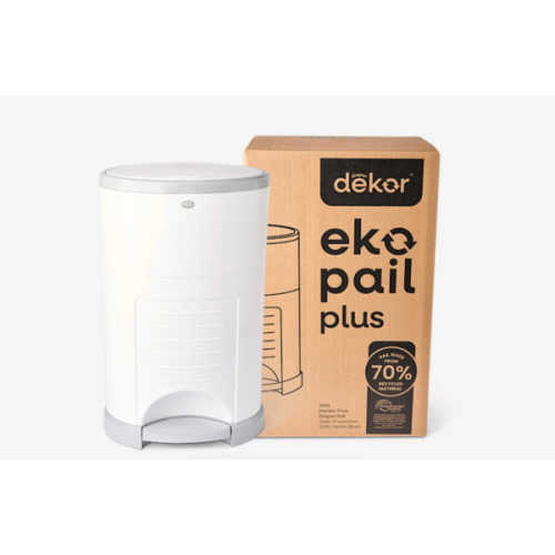 Diaper Dekor Plus Hands-Free Diaper Pail | Largest & Easiest to Use | Just Step–Drop–Done | Doesn’t Absorb Odors | Quick Bag Change | Great for Cloth Diapers | 70% Recycled Materials | EKO White