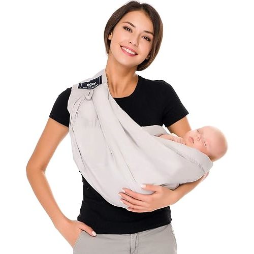 Baby Carrier by Cuby, Natural Cotton Baby Wraps Sling Baby Holder Extra Comfortable for Easy Wearing Carrying of Newborn, Soft and Adjustable Newborn and Toddler Sling Carries(Grey)