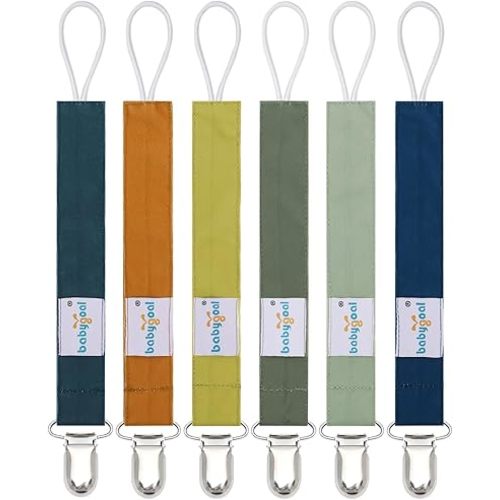 Babygoal Neutral Pacifier Clips, 6 Pack Binky Paci Holder Clips for Baby Boys and Girls Fits for Most Pacifier, Binkie Styles & Baby Teethers & Toys and Gift 6MP40-B