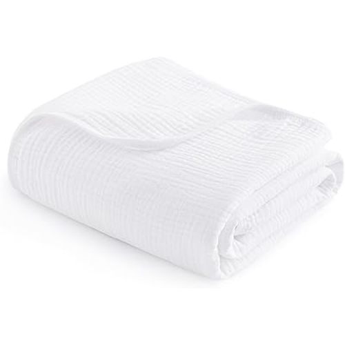 PHF Baby Muslin Swaddle Blanket, 100% Cotton Soft Breathable Receiving Blankets for Boys and Girls, 4-Layer Swaddle Wrap Burping Clothes, Baby Essentials, Large 47 x 47 inches, White
