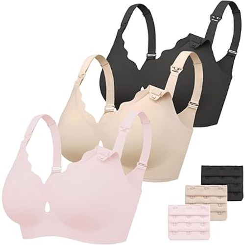 Vinfact 3 Pack Nursing Bras for Breastfeeding Comfort Hollow Breast Feeding Bras Women Seamless Maternity Bras for Pregnancy