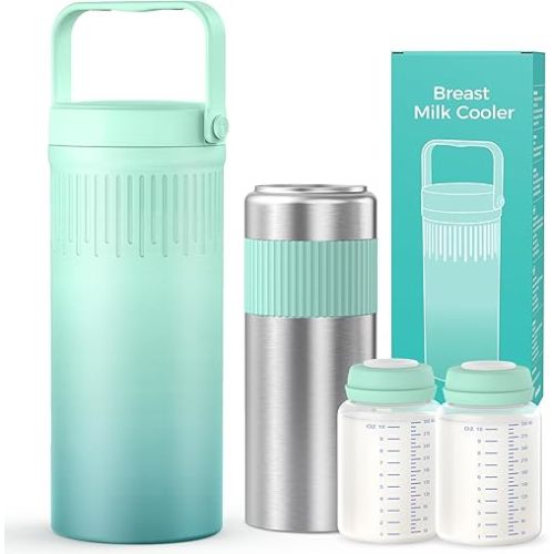 Xaproo 22oz Stainless Steel Breast Milk Cooler Bottle, Large Capacity Portable Breastmilk Chiller with 2pcs Storage Bottle, 24 Hours Cooling Baby Feeding Essentials for Work Travel, BPA-Free