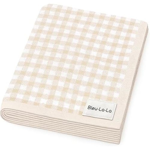 Checkered Baby Blanket Swaddle - 100% Soft Cotton Quilt Swaddling Stroller Blanket for Nursery Bed Shower Baby Gift Registry for Newborns Toddlers Boys & Girls (Plaid - Beige)