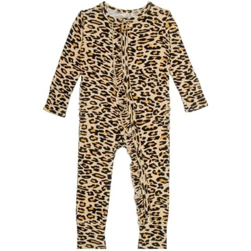 GUISBY Rayon Baby Long Sleeve Footless Rompers, 2 Way Zipper with Ruffle Sleepers 0-24 Months