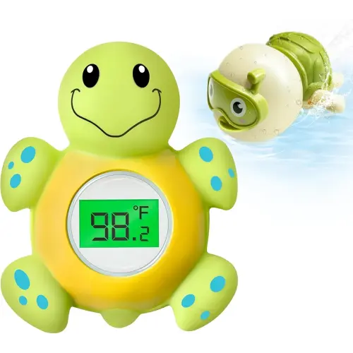Baby Bath Thermometer & Swimming Turtle Floating Bath Toys, BPA-Free Bath Thermometer Baby Safety, Backlit Display Bathtub Thermometer Baby Water Thermometer, Bath Temperature Toy for Infant