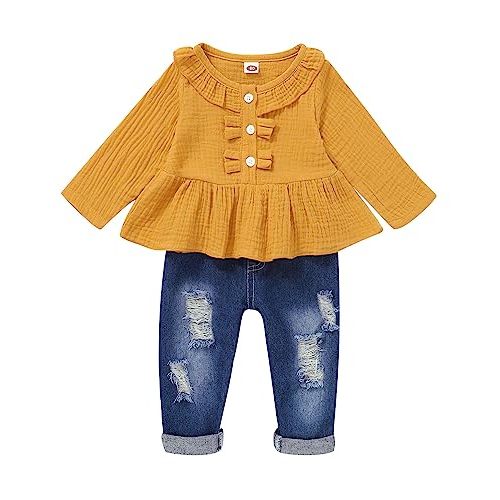 Baby Girl Clothes Toddler Girl Jeans Outfits Ruffle Shirt Denim Pants Girls Clothing Set Fall Winter Outfit