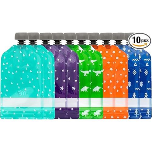 Simple Modern Reusable Baby Food Pouches for Toddlers | BPA Free Plastic, Food Safe, Freezer Safe | Refillable for Applesauce Yogurt & Puree Squeeze Pouch | 10 pack | 5oz | Assorted