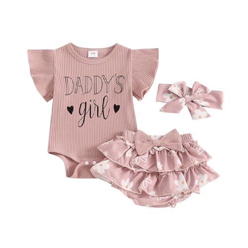 BeQeuewll Newborn Baby Girls Clothes Summer Daddys Girl Outfit Ruffle Romper Bow Tutu Shorts Heaband 3Pcs Girl Outfits