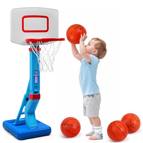 Toddler Basketball Hoop Indoor for Age 1-3, Adjustable Kids Basketball Hoop, Mini Basketball with 4 Balls for Outdoor Poolside, Birthday Christmas Sport Toys Gift for Baby Boys Girls Age 1 2 3 4