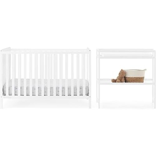 Delta Children Ruby 6-in-1 Convertible Crib & Changing Table 2-Piece Set - Greenguard Gold Certified, Bianca White