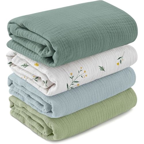GLLQUEN BABY Muslin Swaddle Blankets for Girls Boy, 4-Pack Baby Blankets for Girl Boy, Newborn Receiving Blanket, Baby Swaddle Blanket Unisex, Baby Essentials, Registry & Gift, 40 x 38 inches