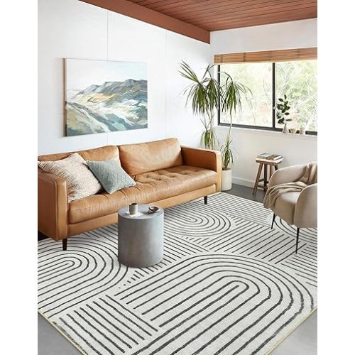 Lahome Abstract Washable Area Rug, 5x7 Area Rugs for Living Room Bedroom Non-Slip, Soft Ultra-Thin Modern Black and White Rug Throw Large Carpet for Dining Room (5'x7',Black)