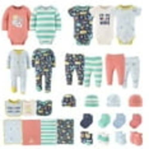 The Peanutshell Newborn Baby Layette Gift Set for Baby Boys, Happy Camper, 30 Essential Pieces, 0-3 Months
