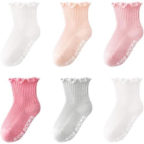 DRESHOW BQUBO Baby Girls Toddler Anti Slip Socks - Cute Frilly Ruffle Grip Ankle Socks for Infant Toddler