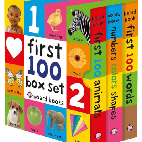 First 100 Board Book Box Set (3 books): First 100 Words, Numbers Colors Shapes, and First 100 Animals